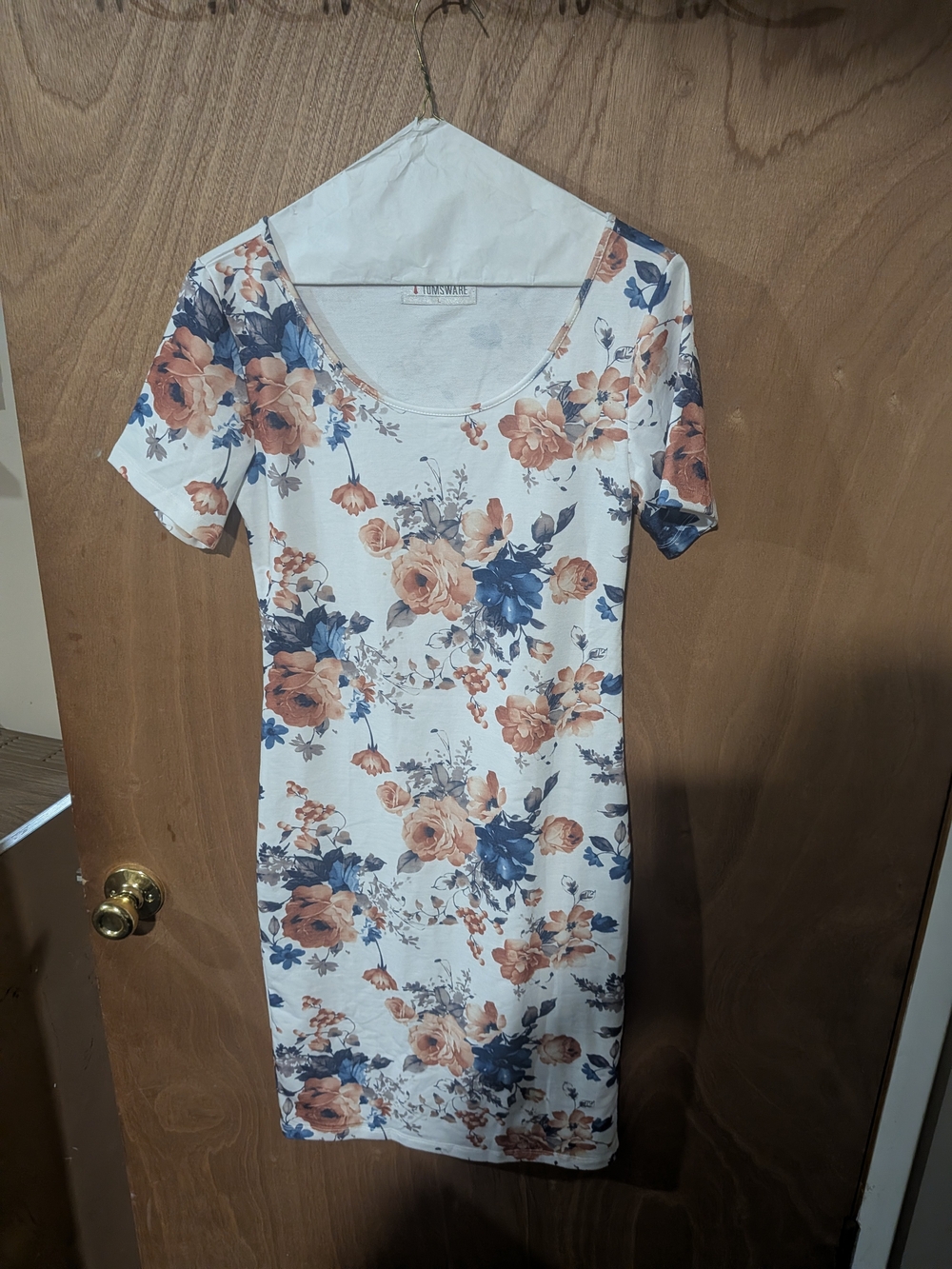 Scoop Neck Floral Midi Dress - White with Peach & Blue
